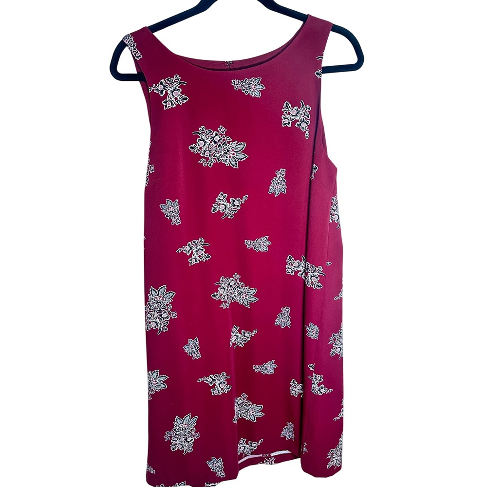 Ann Taylor Burgundy Floral Shift Dress Sleeveless Career Work Womens Size 14